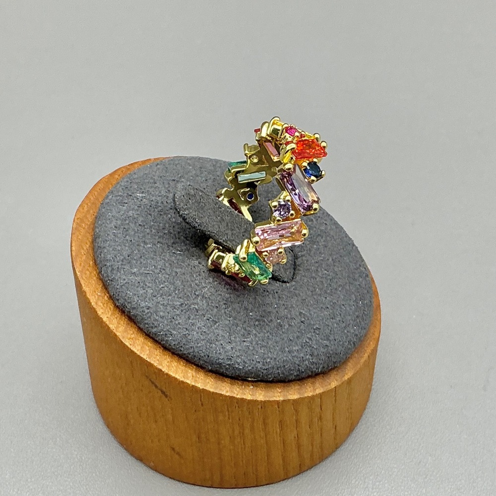 Baguette Multi Color Crystal Eternity Ring Women Gold Tone Fashion Band Size 6.5